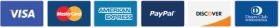 Visa, Mastercard, American Express, PayPal and Discover accepted