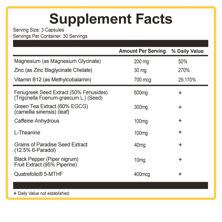 The full VulcanSlim Supplement Facts panel