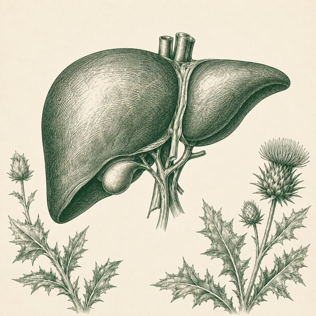 Editorial engraving of a healthy human liver