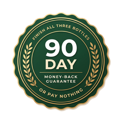 90-day money-back guarantee: finish all 3 bottles or pay nothing