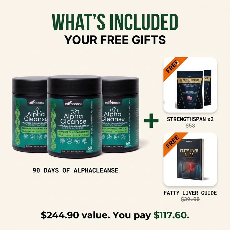 What is included: 3 bottles of AlphaCleanse, 2 bags of Strengthspan and the Fatty Liver Guide