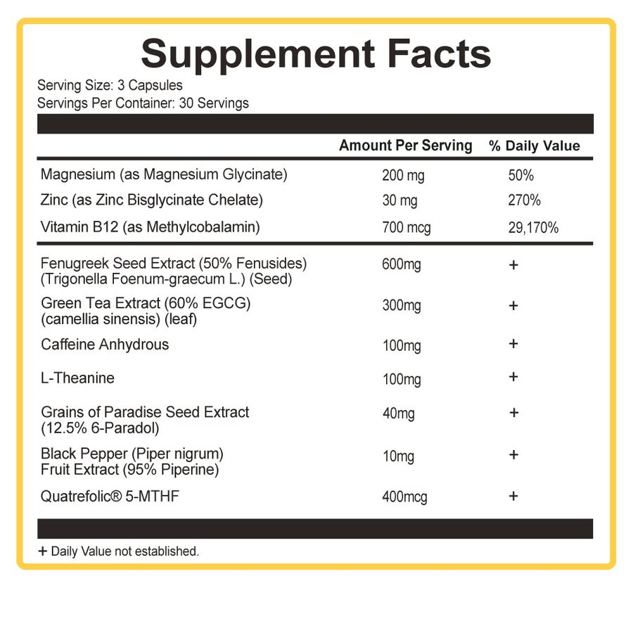 The full VulcanSlim Supplement Facts panel