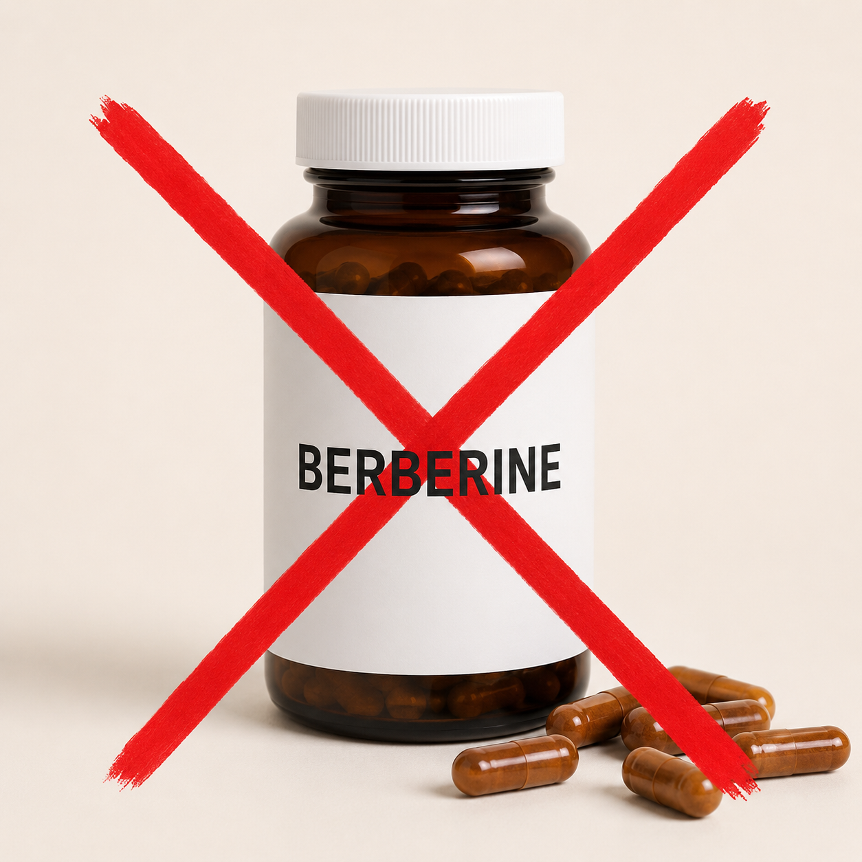 A generic berberine bottle crossed out in red