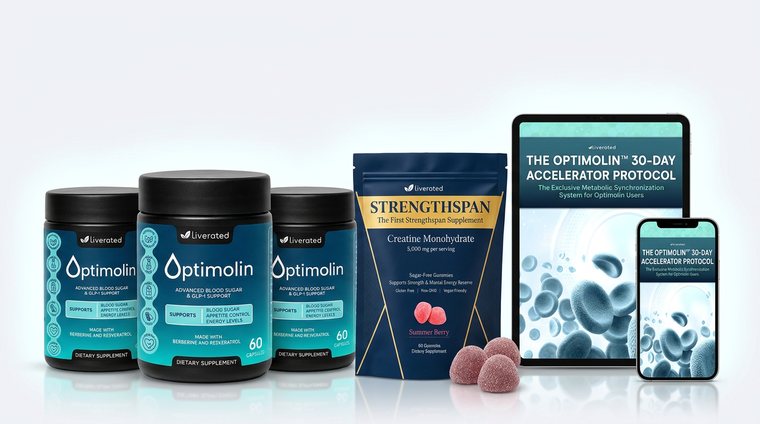 Three bottles of Optimolin with one bag of StrengthSpan and the 30-Day Accelerator Protocol