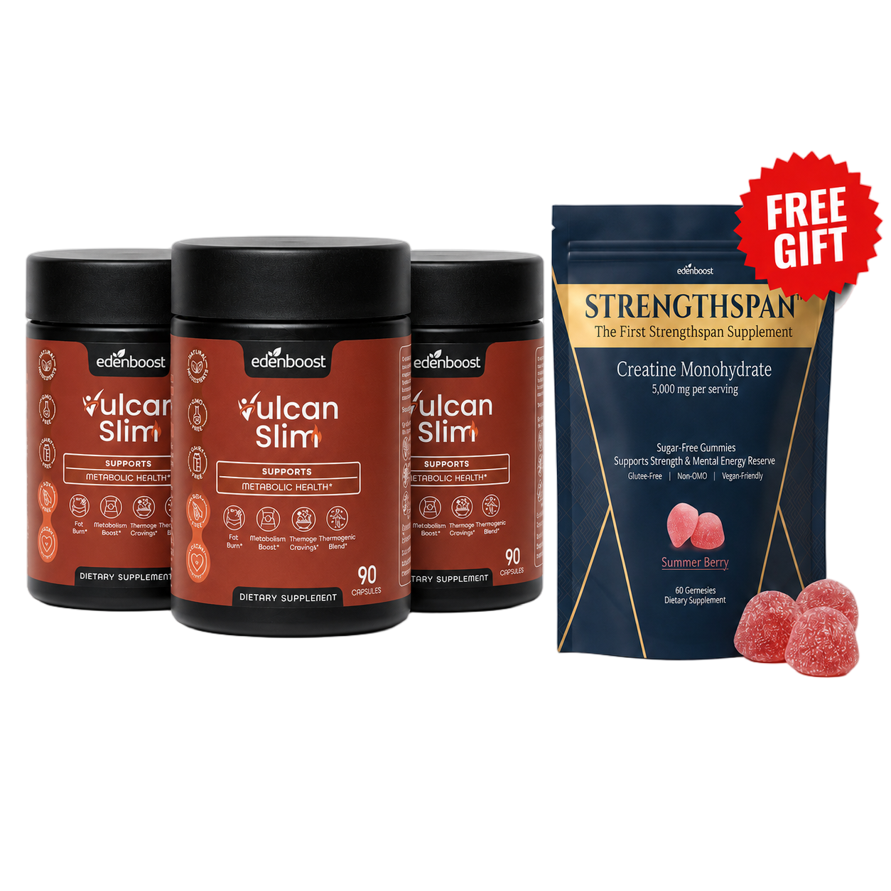 VulcanSlim 3 Bottles + free StrengthSpan gummies